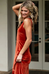 Tatiana Velvet One Shoulder Maxi Dress | Rust