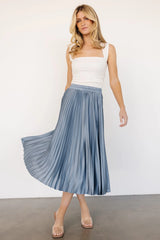 Demetria Pleated Midi Skirt | Steel Blue