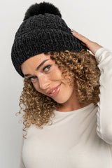 Malery Velvet Cable Knit Beanie | Black