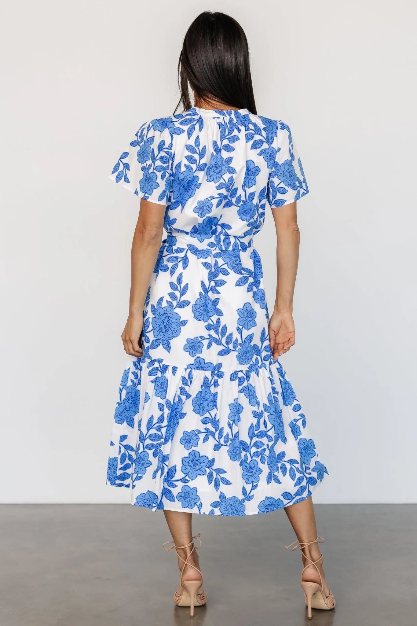 Lydie Button Midi Dress | White + Blue