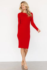 Mavis Ribbed Midi Dress | Red
