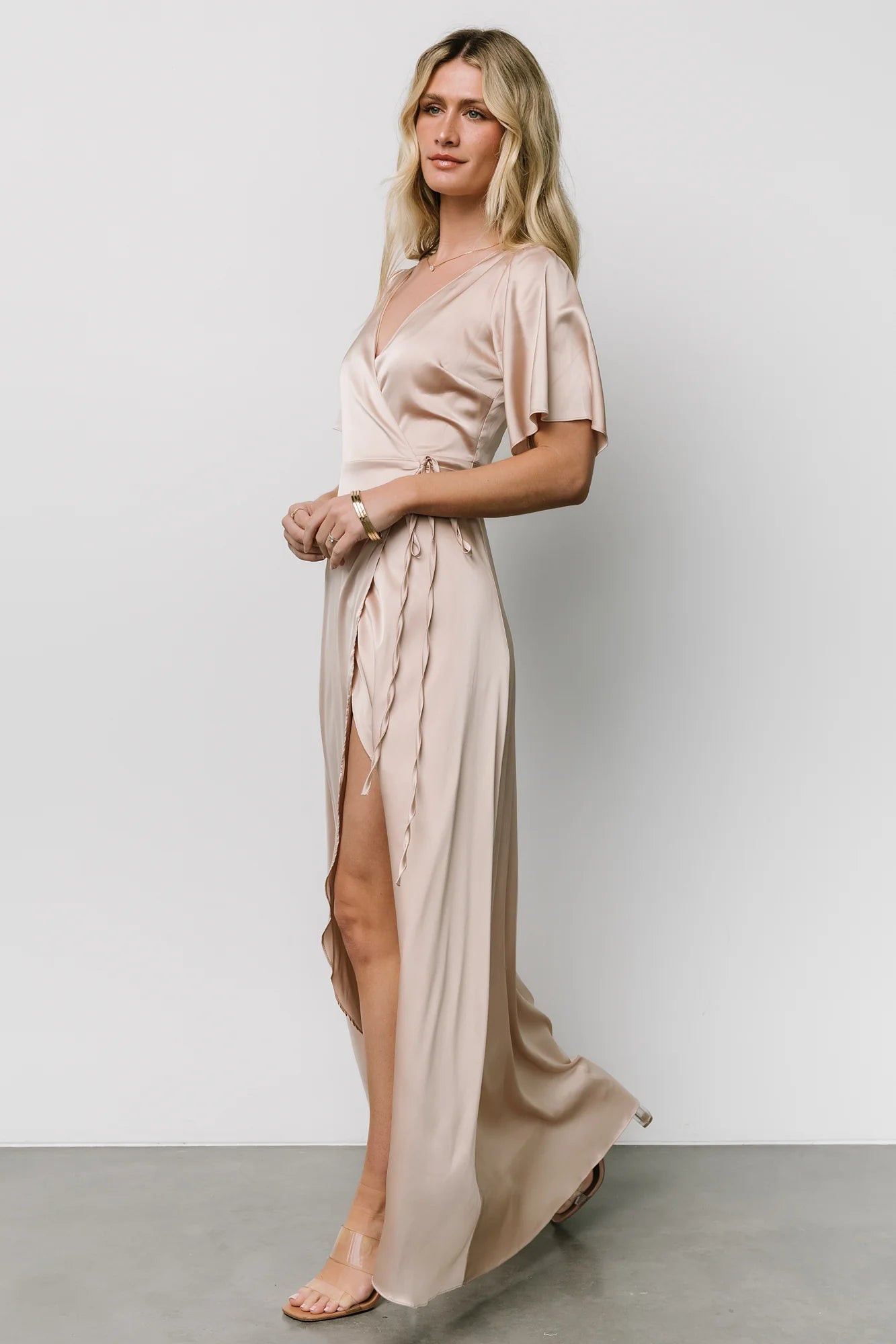 Vara Satin Maxi Wrap Dress | Champagne