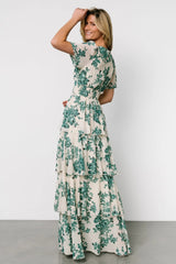 Montaigne Ruffle Maxi Dress | Ivory + Green Floral