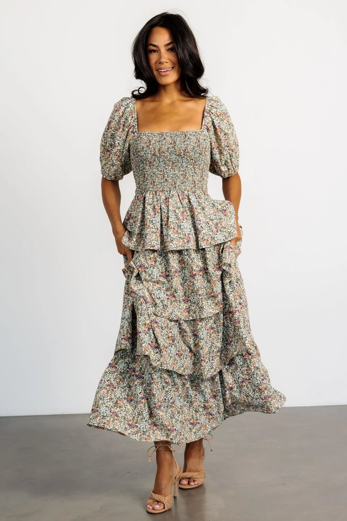 Felicia Tiered Maxi Dress | Green Multi