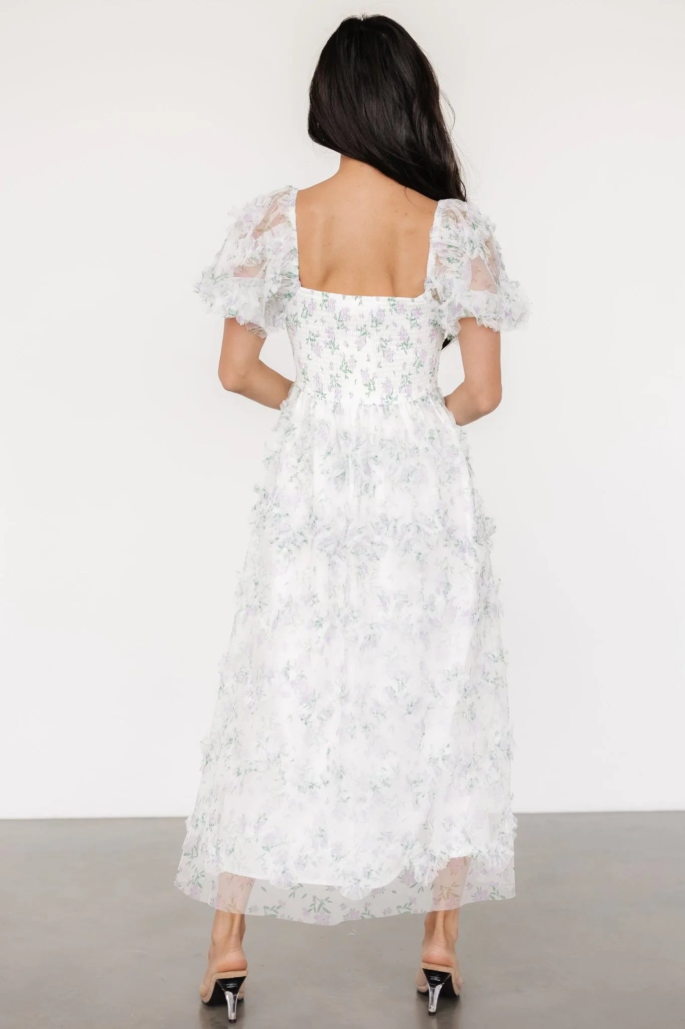 Kiera Ruffle Dress | Off White + Lavender