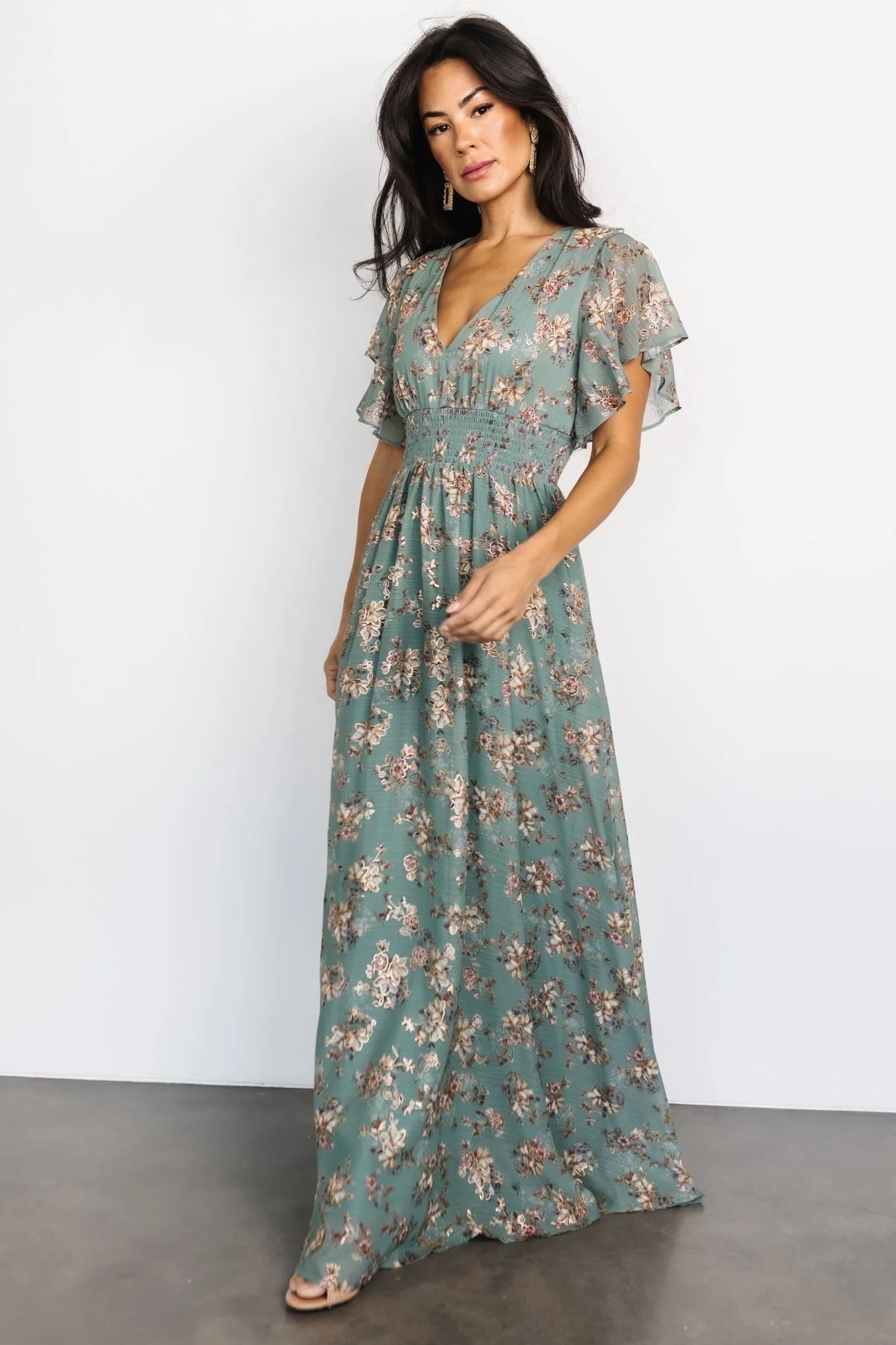 Lynlee Metallic Maxi Dress | Eucalyptus