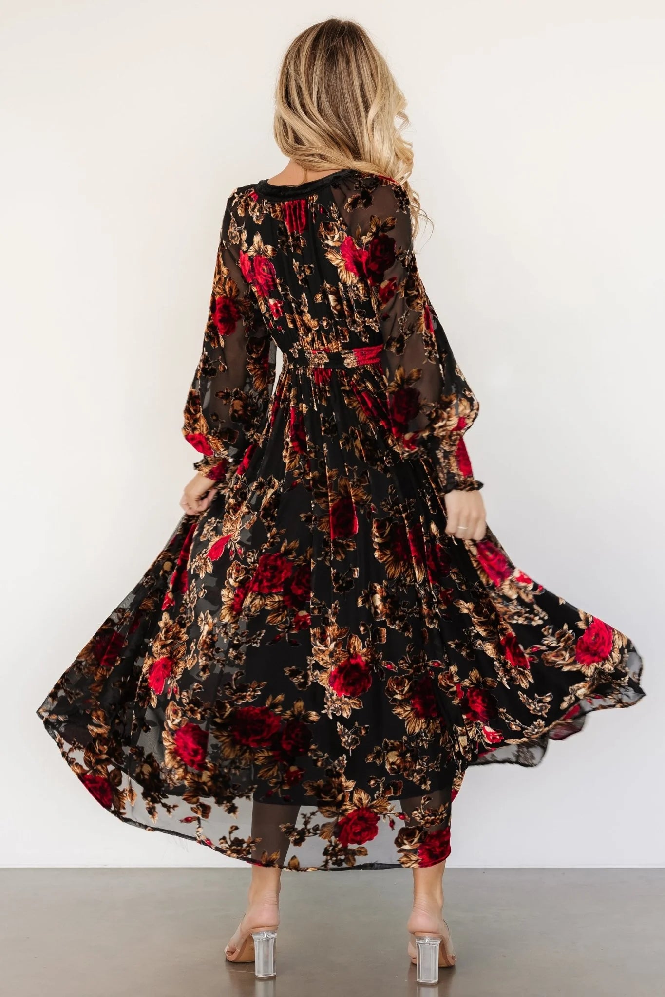 Adele Velvet Dress | Black + Rose Floral