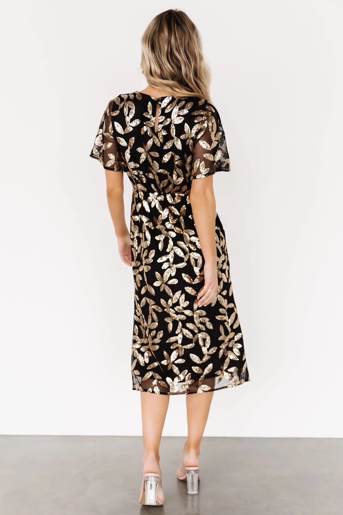 Deanna Sequin Midi Dress | Black + Gold