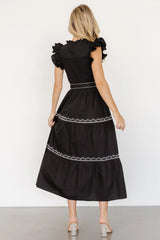 Elisa Embroidered Midi Dress | Black