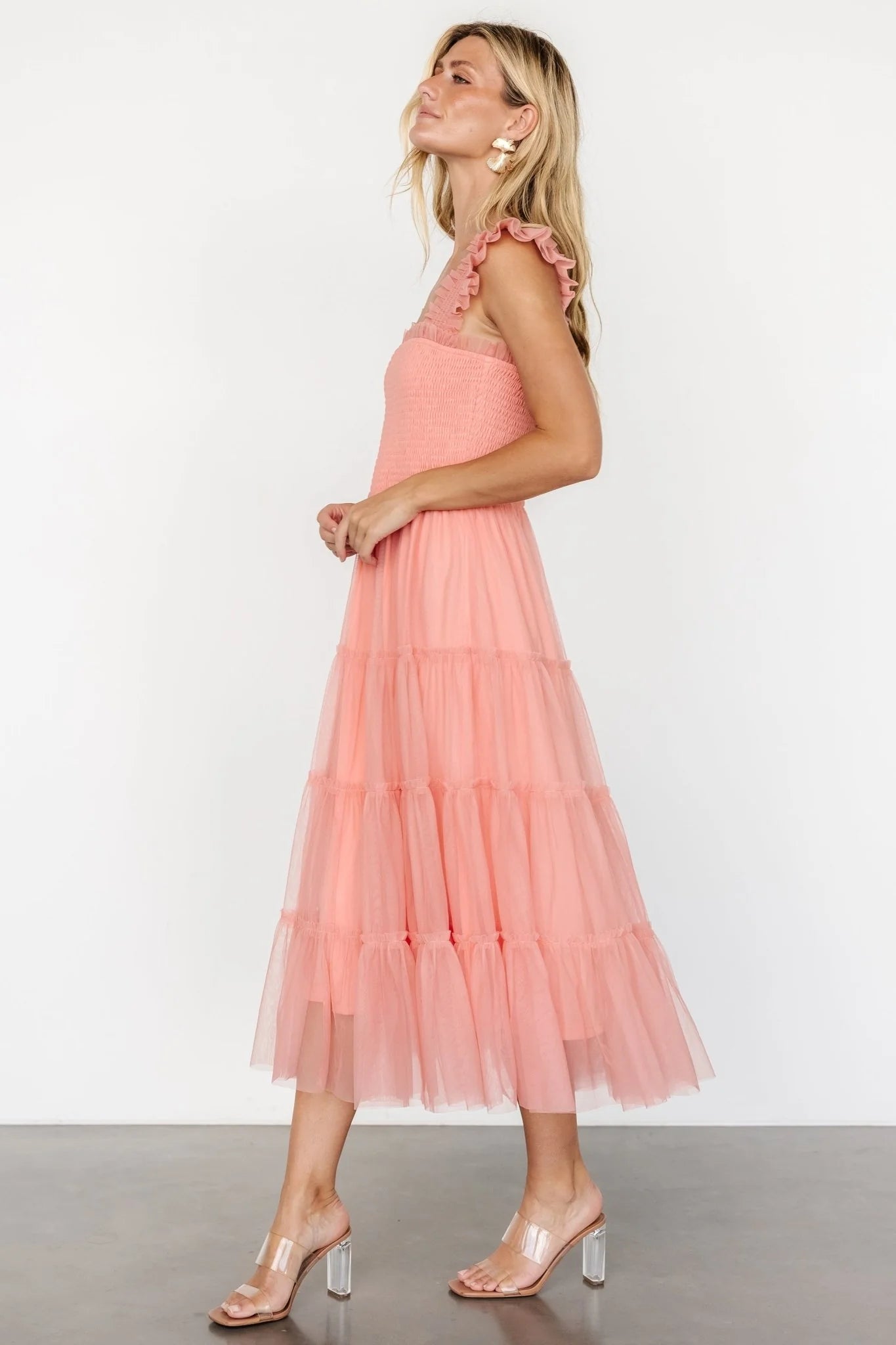 Emma Smocked Tulle Dress | Coral