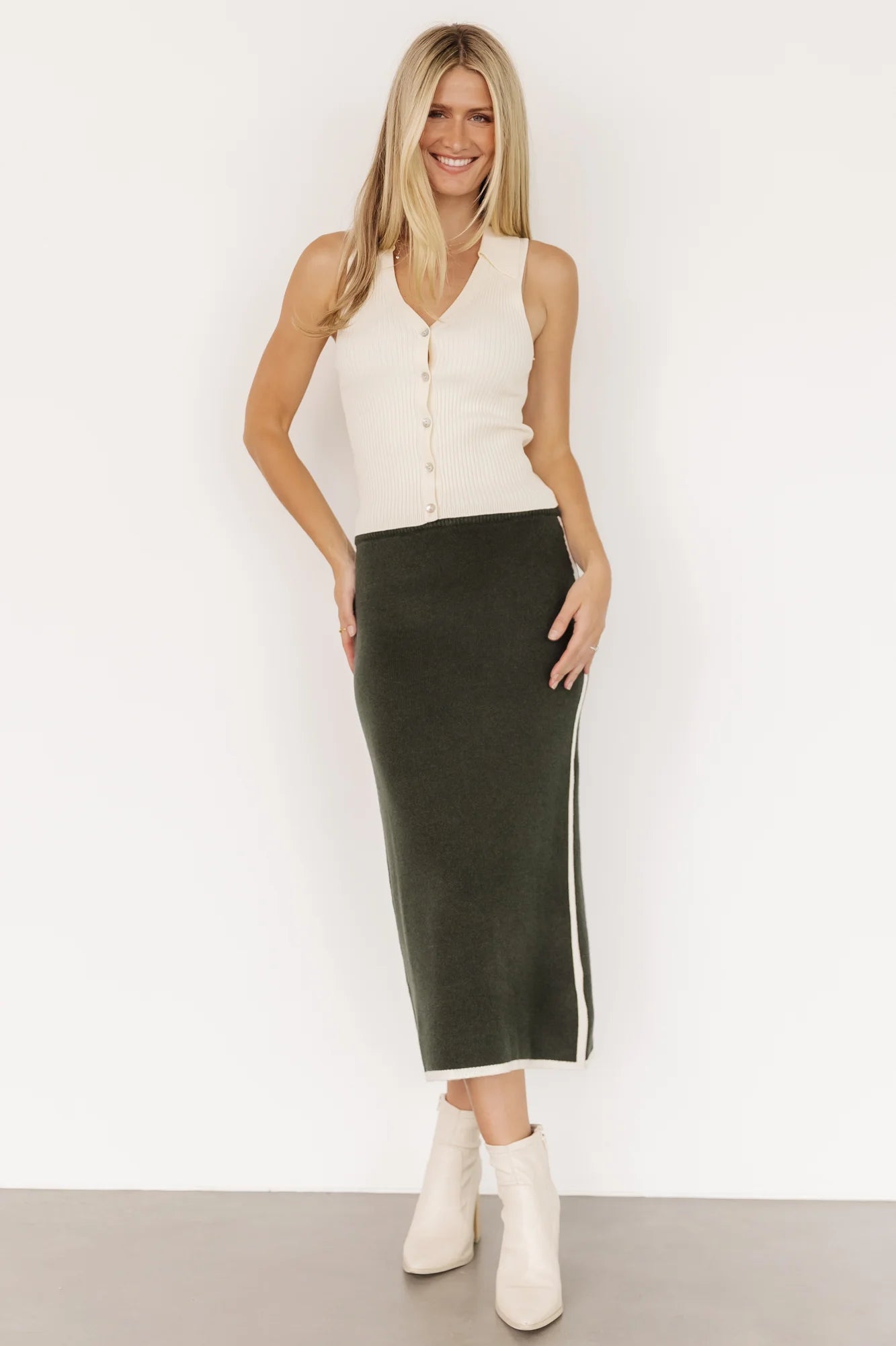 Ava Knit Midi Skirt | Dark Green