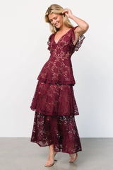 Margot Lace Tiered Maxi Dress | Wine