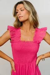Emma Smocked Tulle Dress | Hot Pink