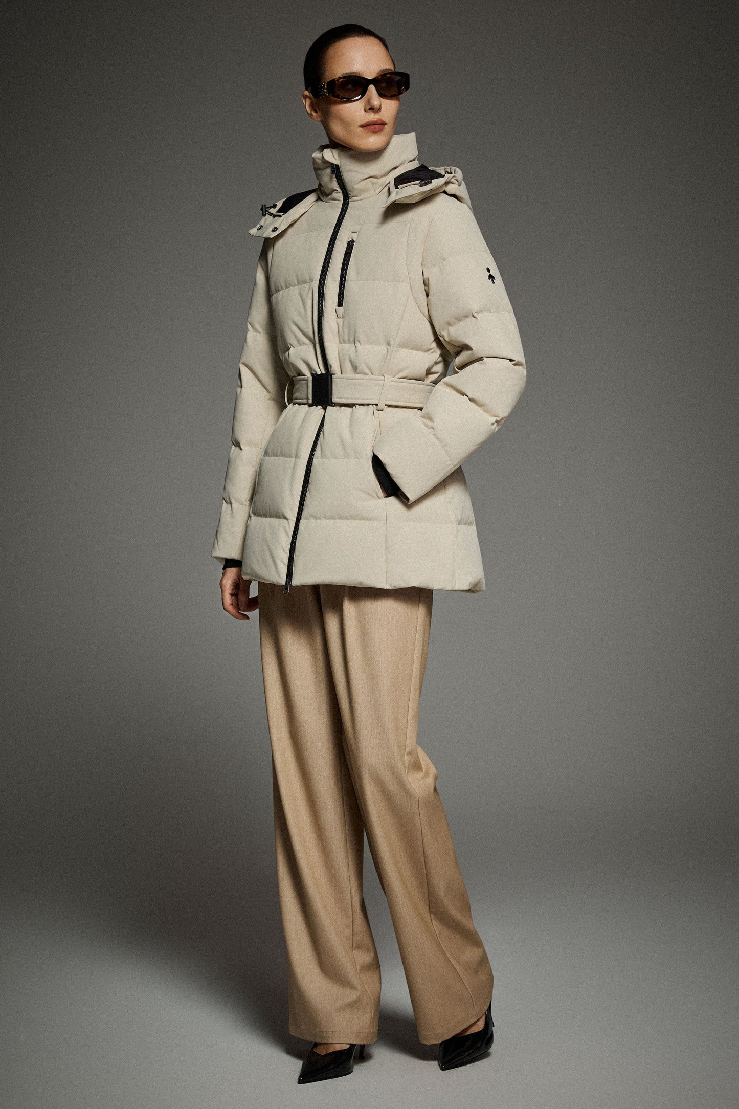 Celeste Polished Edge Belted Hooded Down Jacket