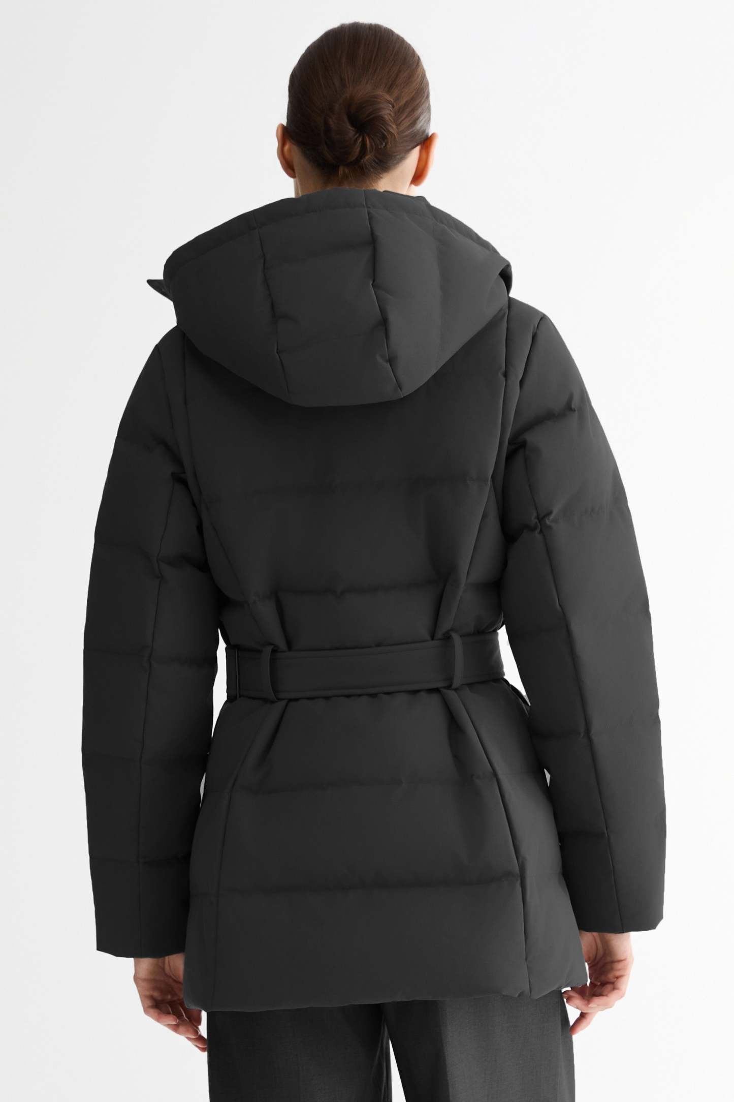 Celeste Polished Edge Belted Hooded Down Jacket