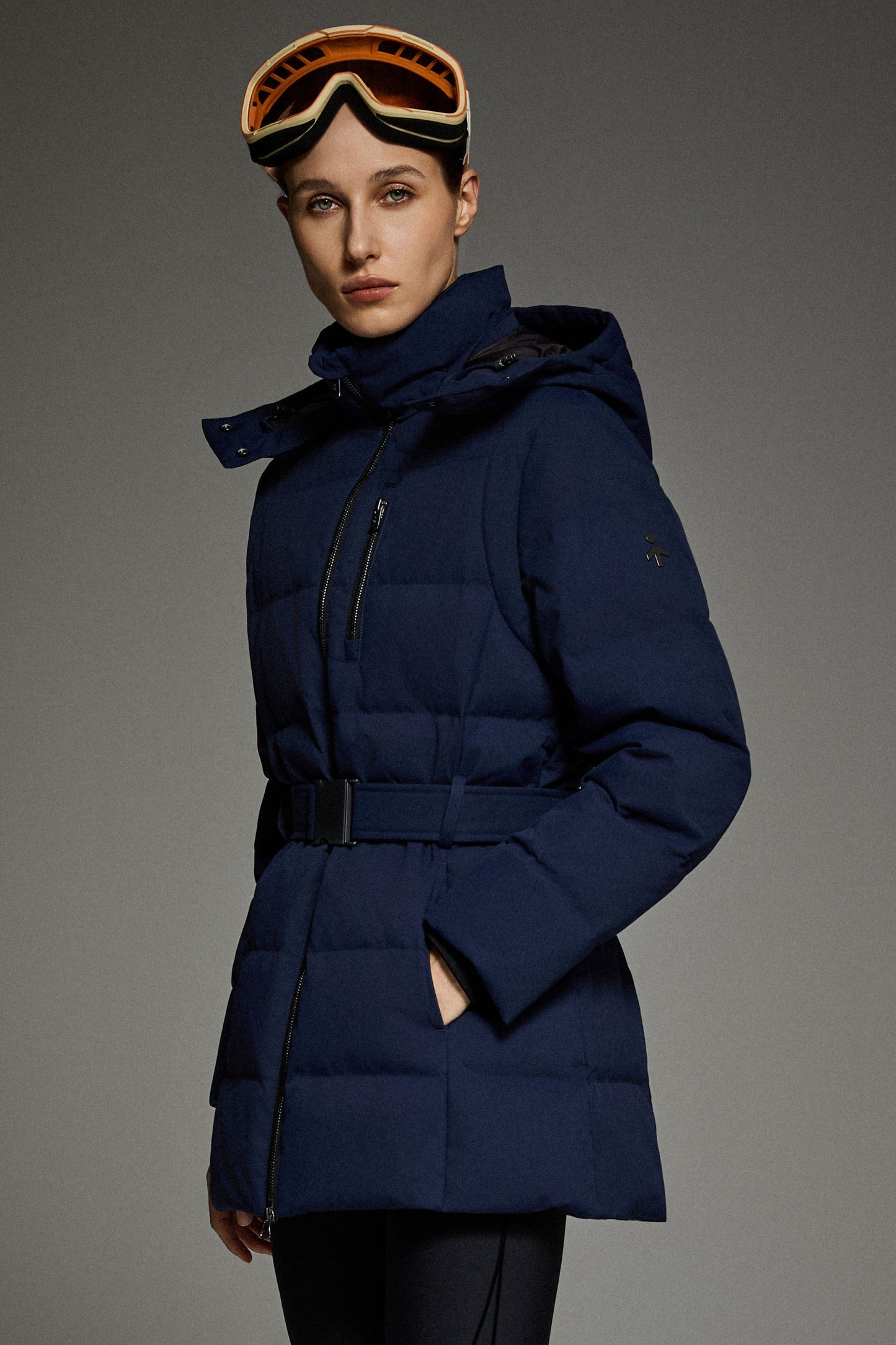 Celeste Polished Edge Belted Hooded Down Jacket