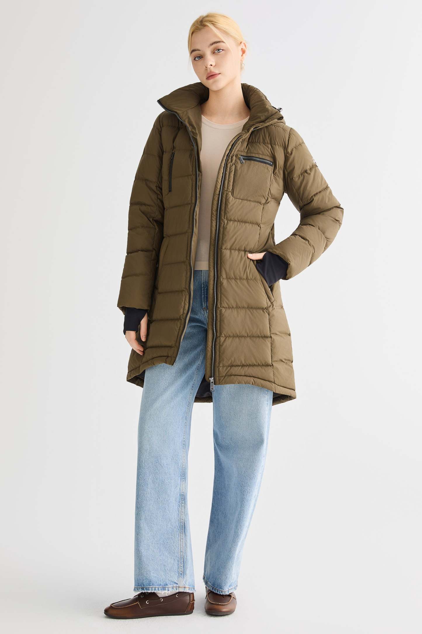 Slant Pocket Zip up Puffer Down Coat