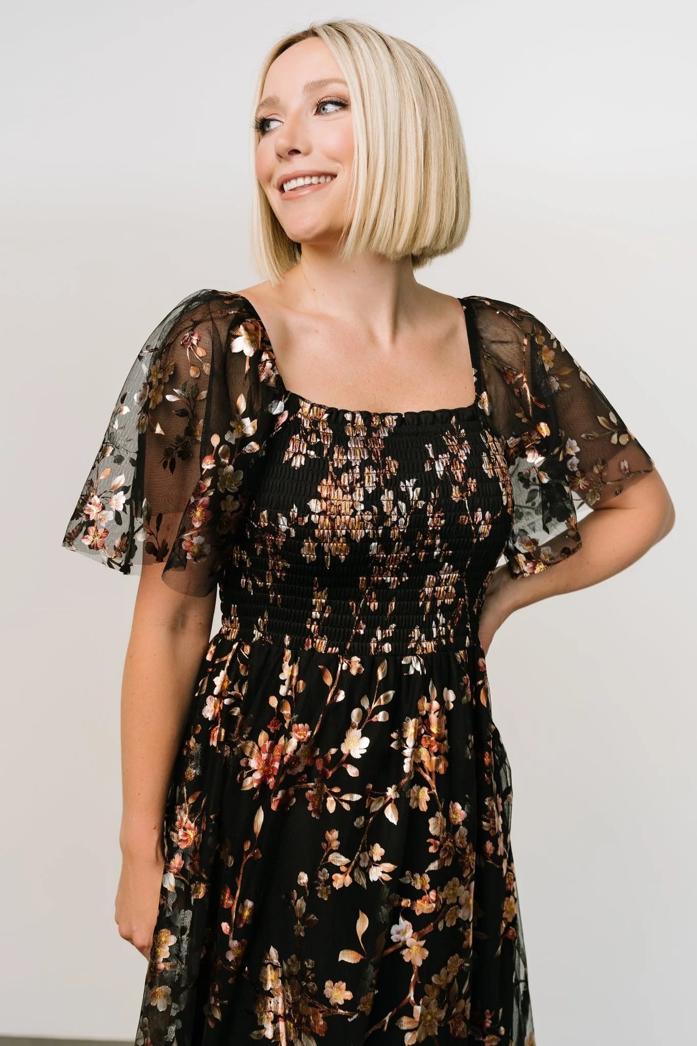 Cassandra Tulle Maxi Dress | Black Blossom