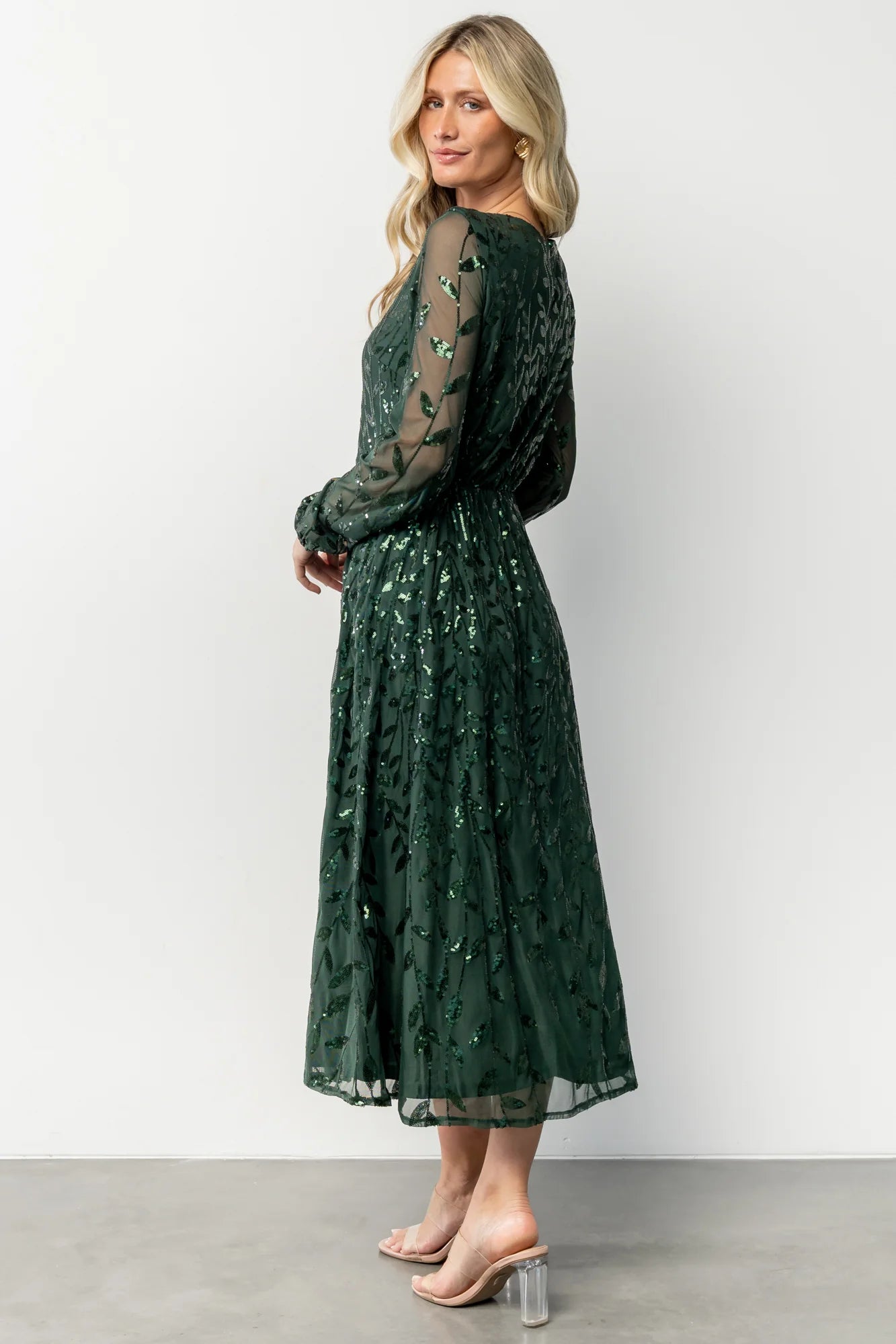Kalla Sequin Midi Dress | Emerald