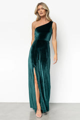 Tatiana Velvet One Shoulder Maxi Dress | Emerald