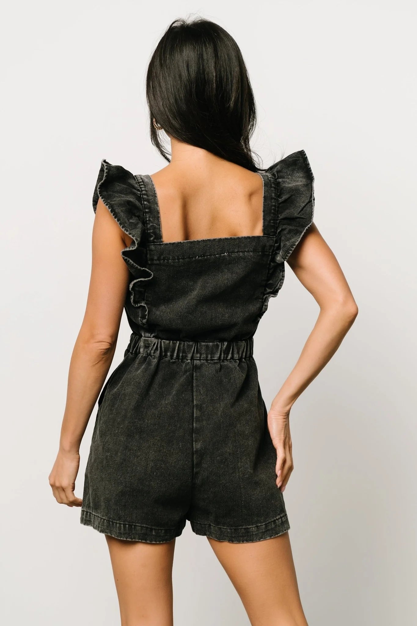 Montgomery Denim Romper | Black