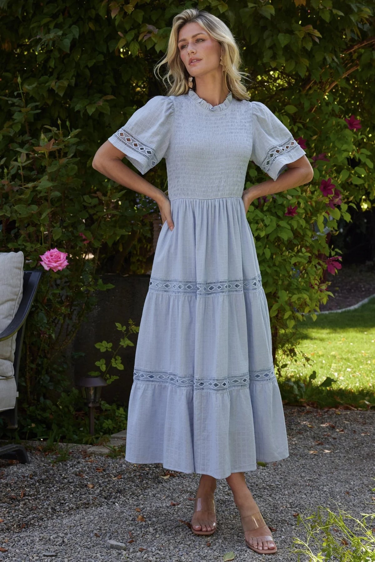 Loveland Geo Lace Maxi Dress | Light Blue