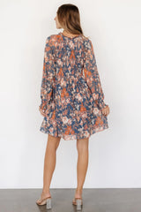 Parker Short Dress | Blue + Orange Floral