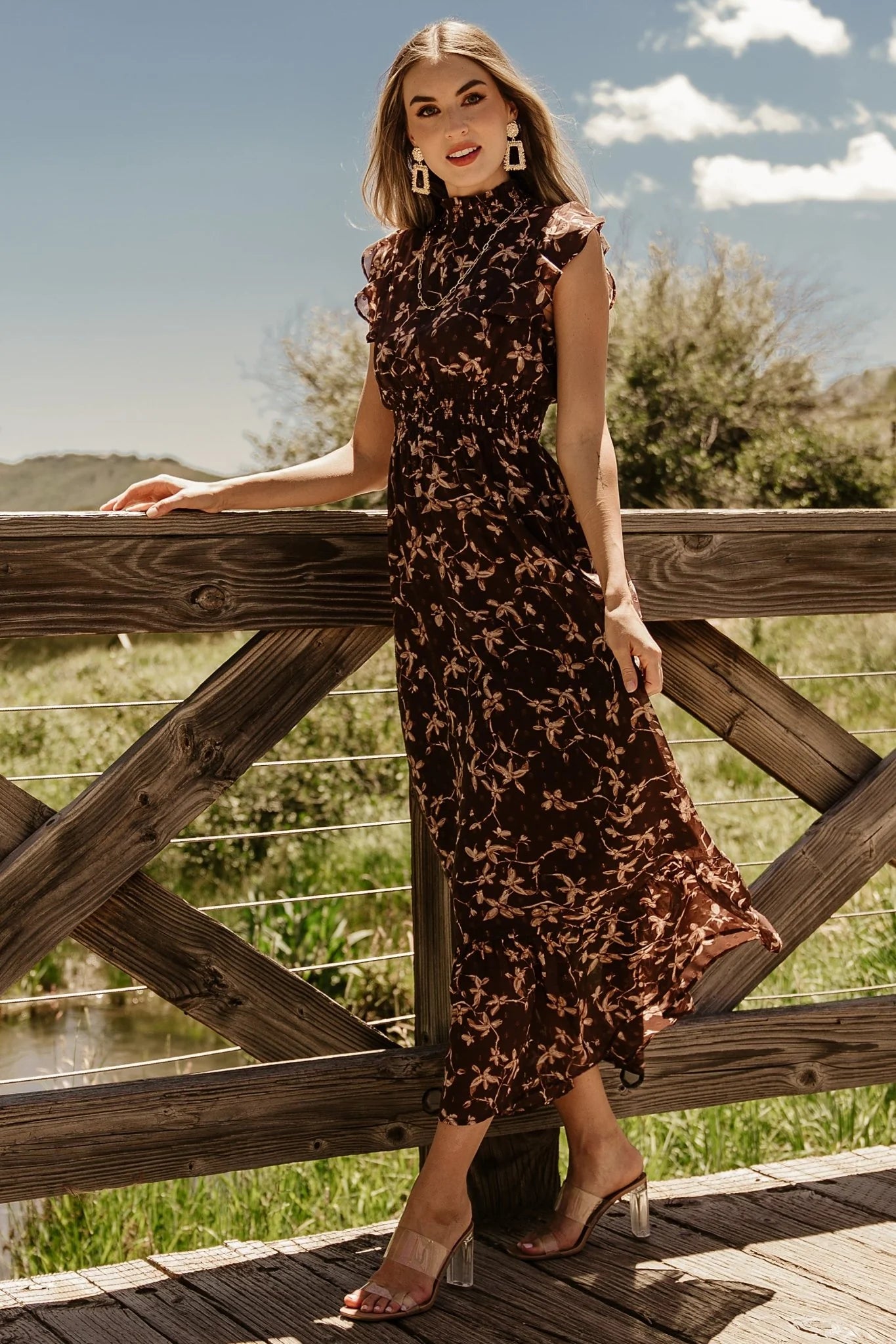 Kearny Ruffle Maxi Dress | Brown + Natural