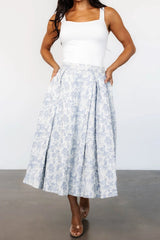 Jeanne Pleated Midi Skirt | Pearl + Light Blue