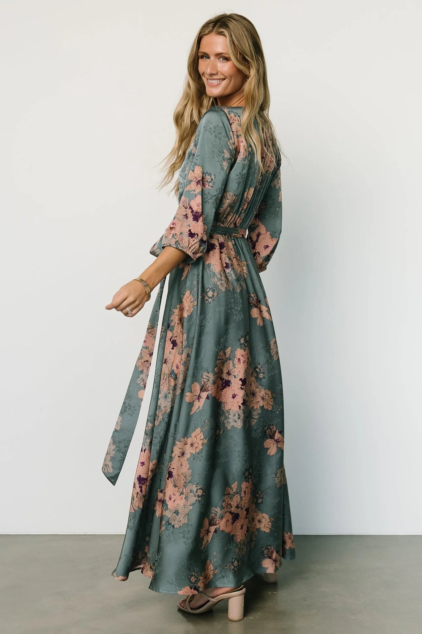 Paula Satin Maxi Dress | Blue + Pink Multi
