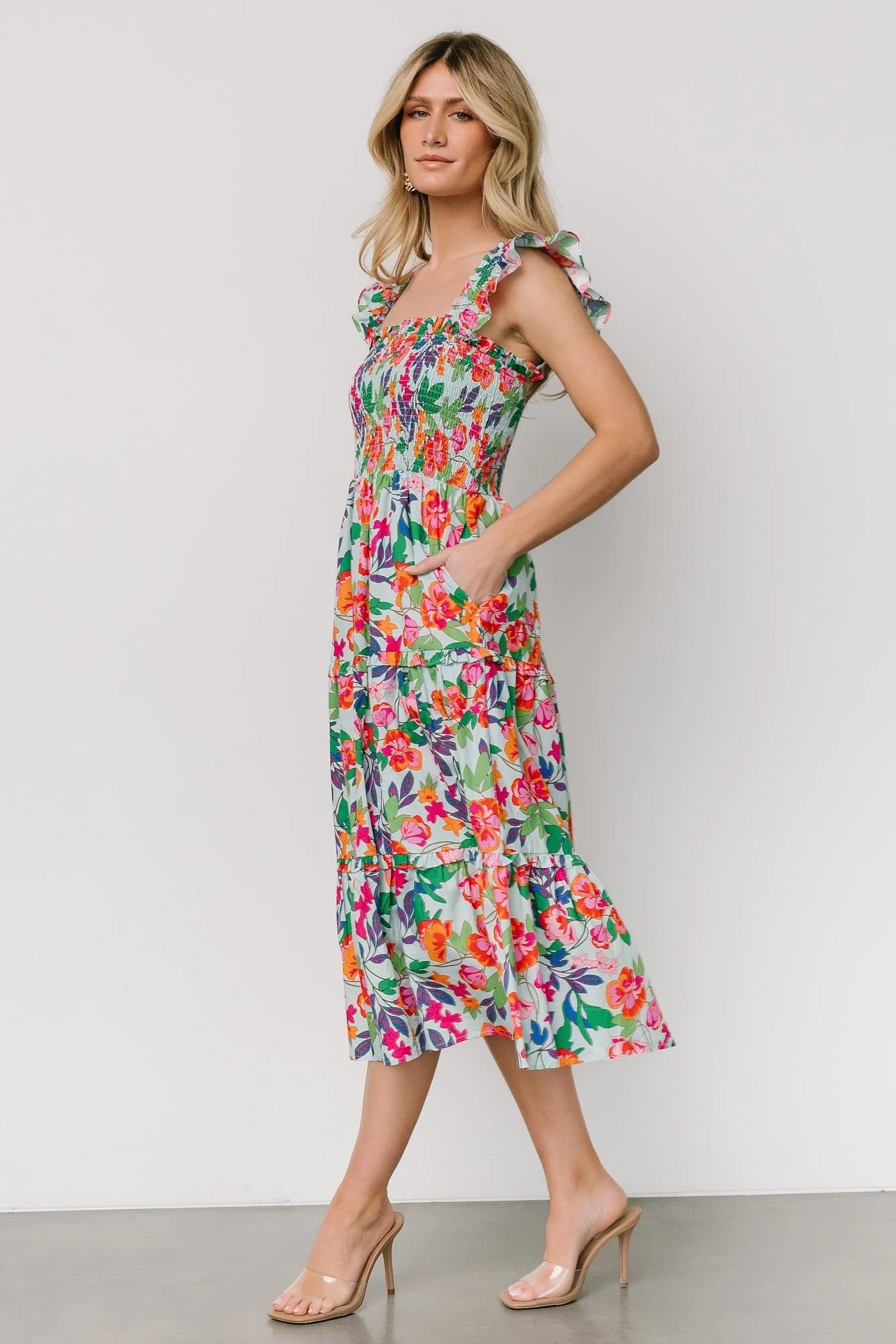 Harper Smocked Midi Dress | Blue Multi Floral