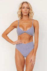 Paros Twist Bikini Top | Navy + White Stripe
