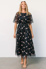 Arabella Embroidered Tulle Maxi Dress | Pink + Navy