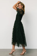 Kendra Embroidered Dress | Dark Green