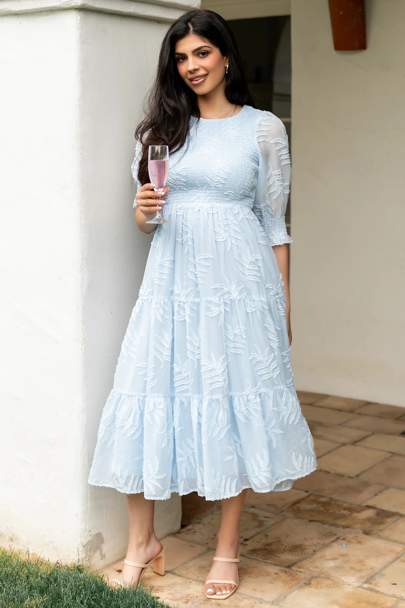 Nellie Smocked Midi Dress | Light Blue