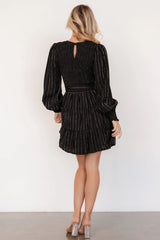 Ivey Smocked Short Dress | Black + Silver
