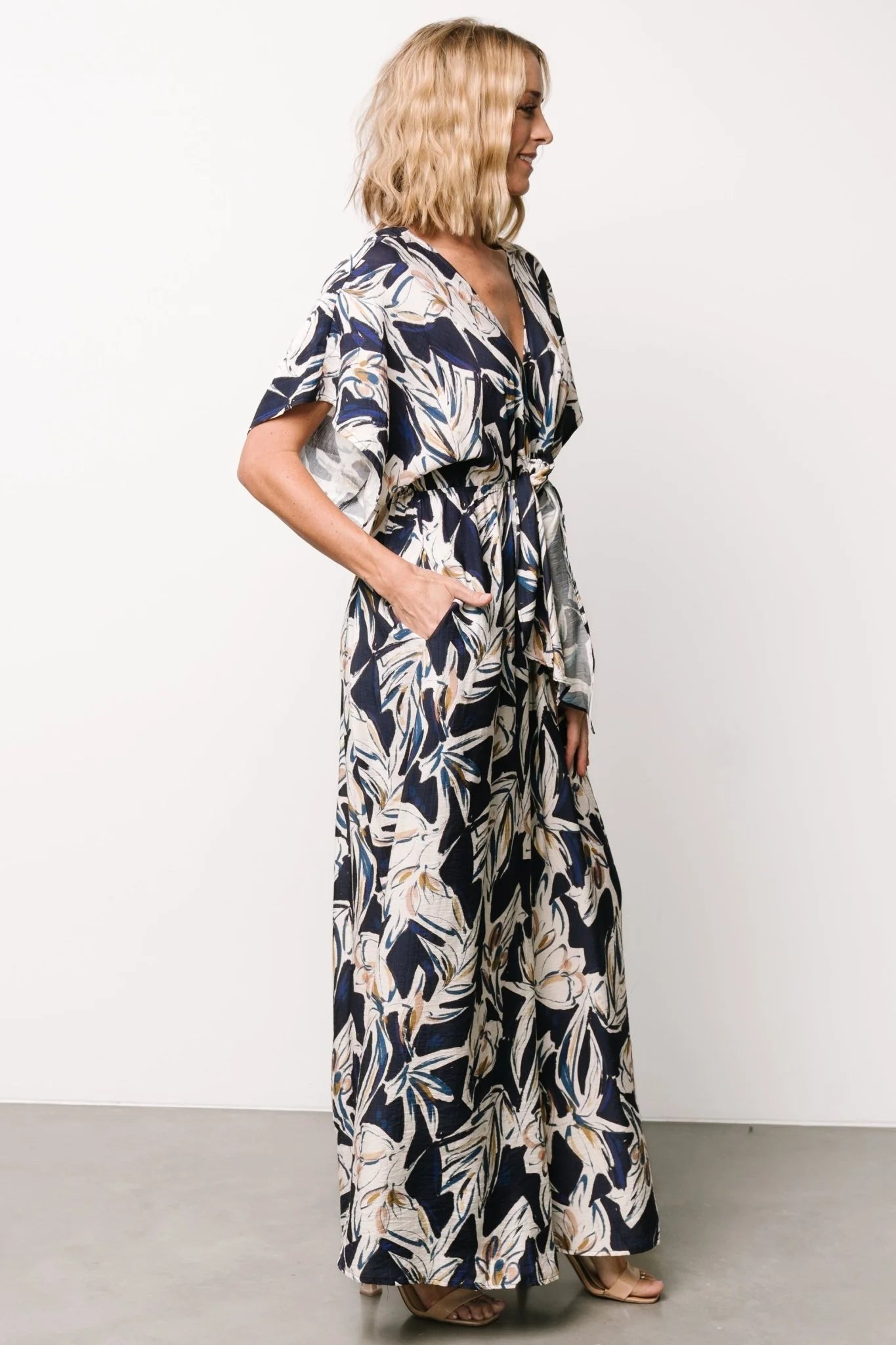 Giada Wide Leg Jumpsuit | Navy + Off White