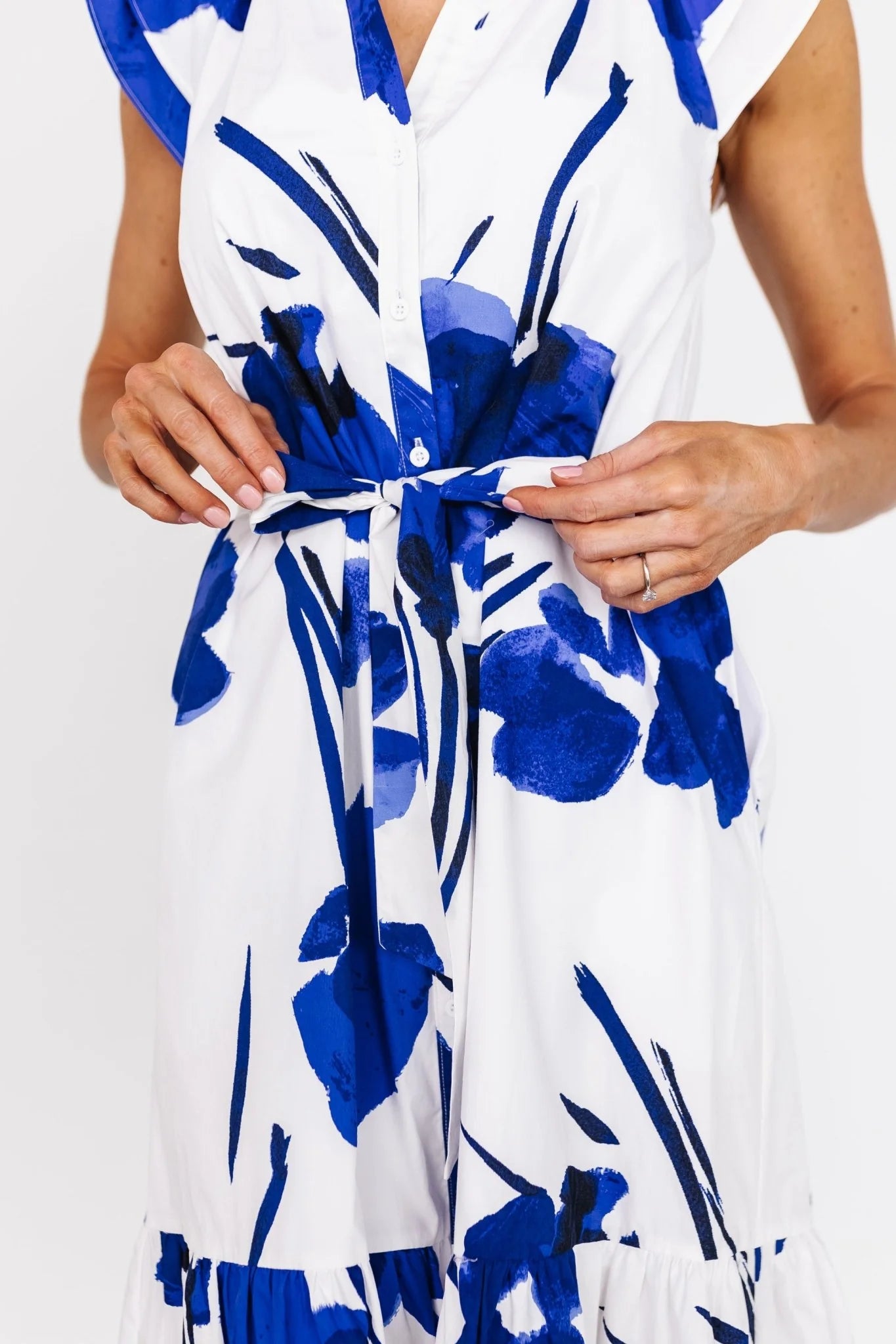 Blakely Button Dress | White + Cobalt