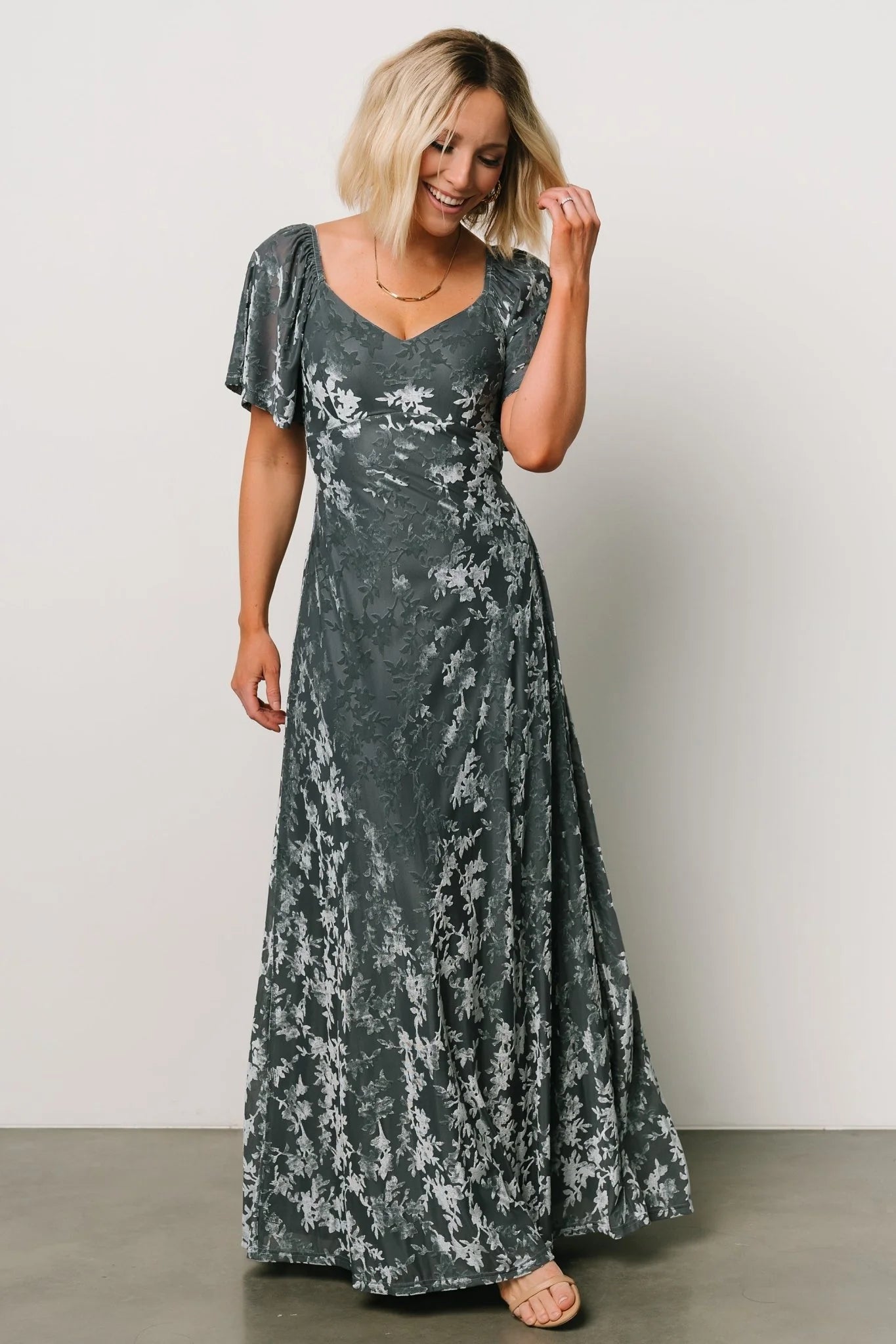 Everley Velvet Maxi Dress | Dusty Blue