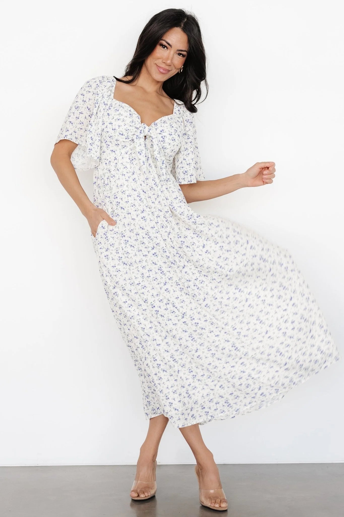 Carah Tie Dress | Off White + Lavender Floral