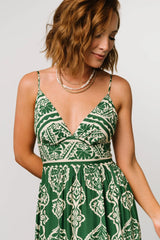 Davinah V Neck Maxi Dress | Green Print