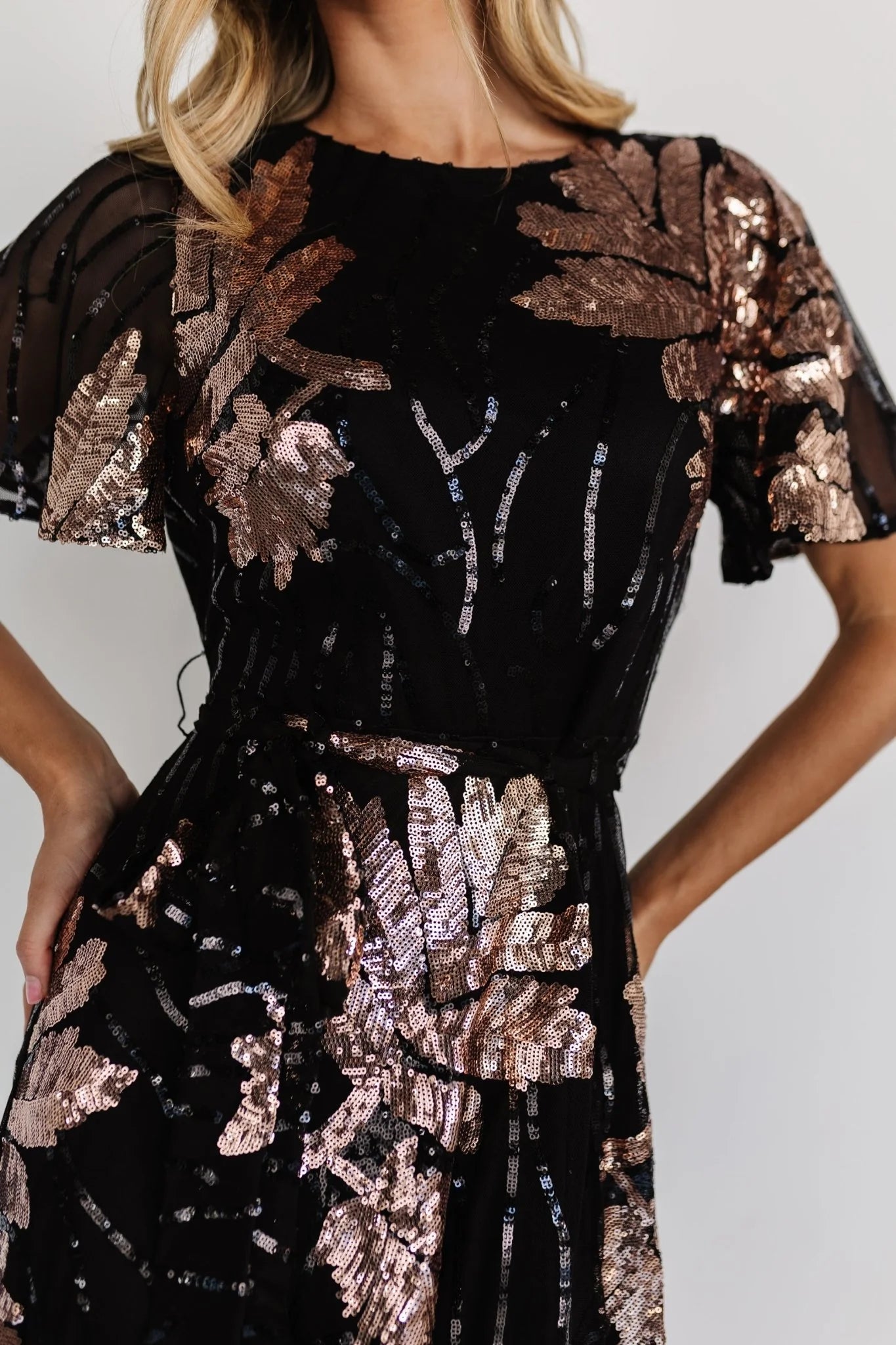 Muse Sequin Maxi Dress | Black + Rose
