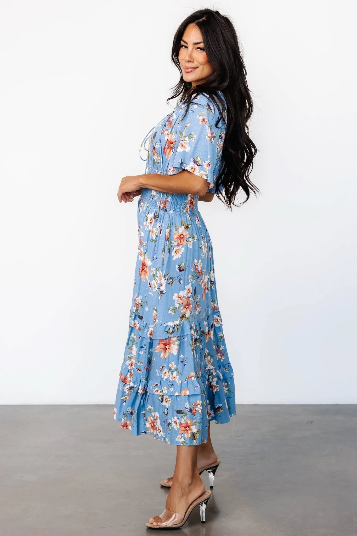 Spell Boho Midi Dress | Blue + Peach Floral