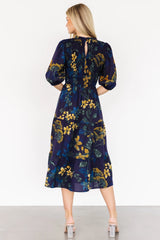 Lena Tiered Midi Dress | Navy + Gold Floral