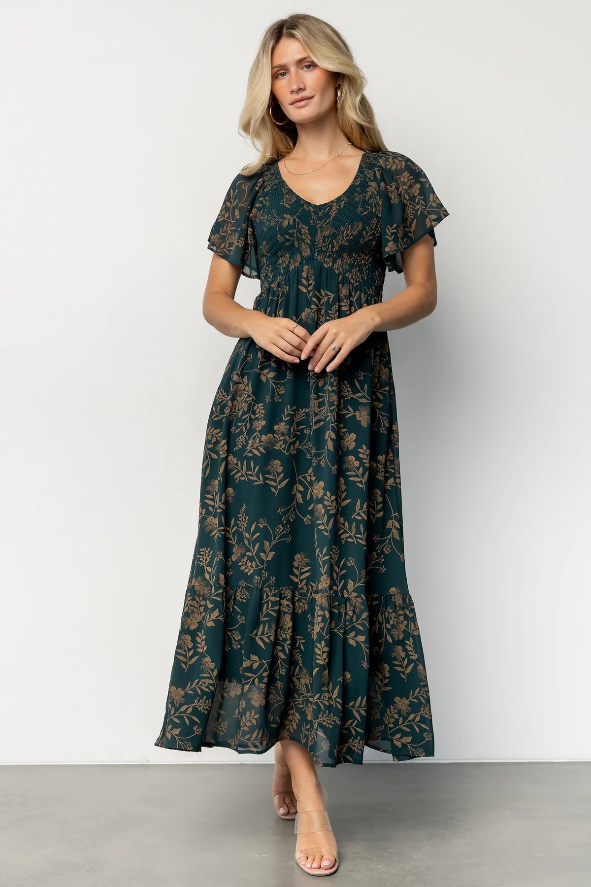 Monica Smocked Dress | Deep Topaz + Gold