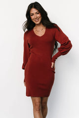 Suki V Neck Sweater Dress | Brick