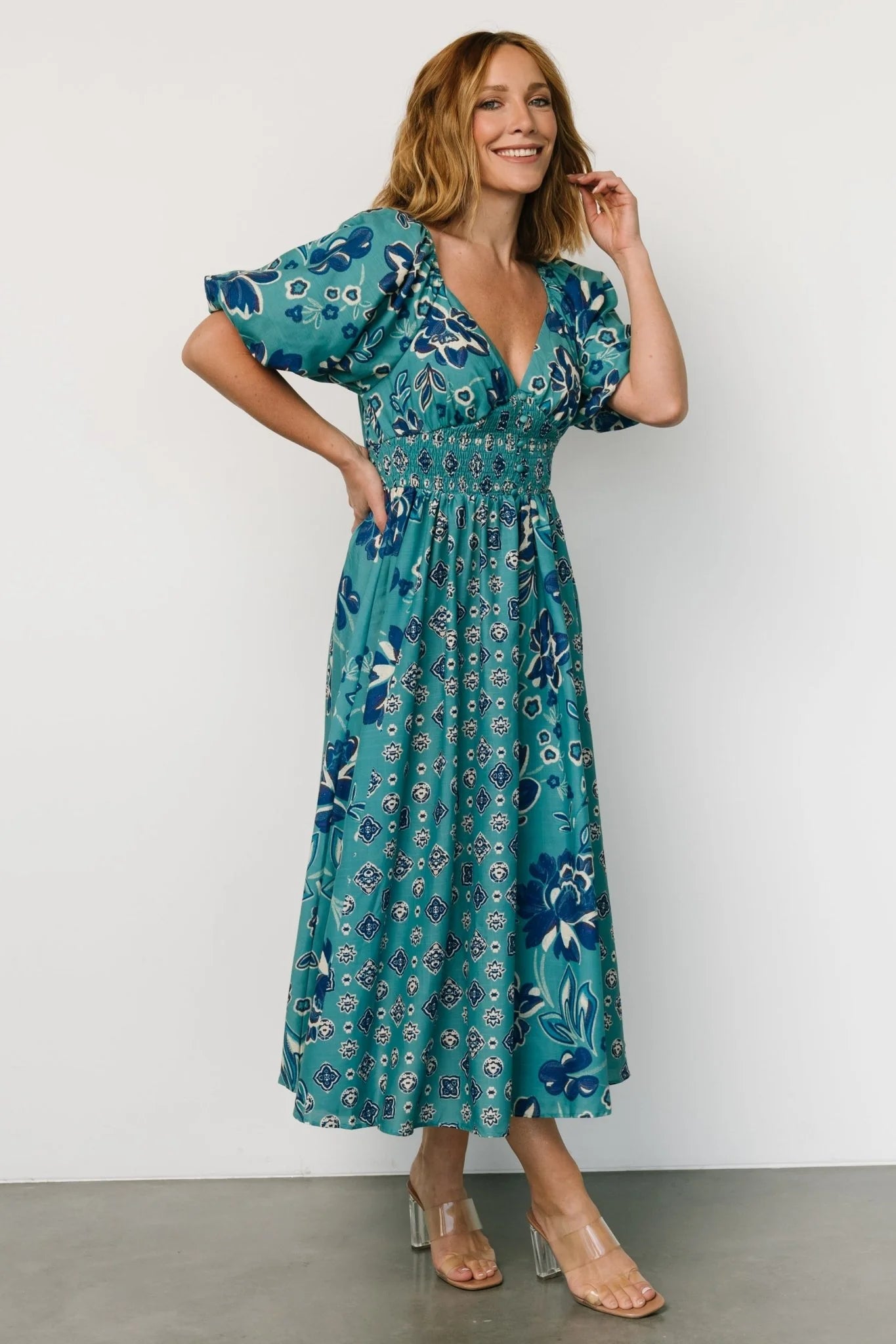 Elyse Midi Dress | Teal + Blue Multi