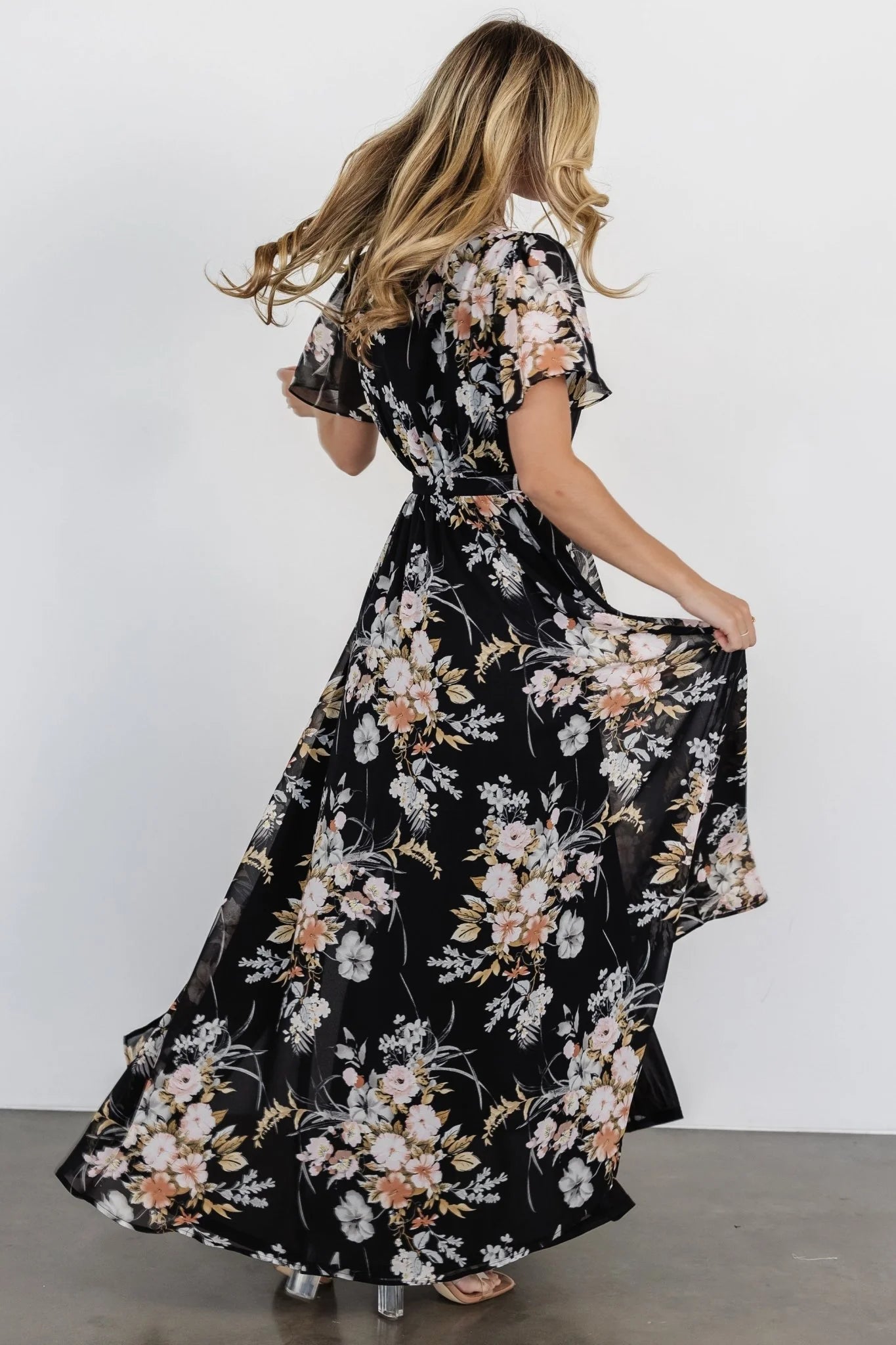 Naomi Short Sleeve Maxi Dress | Black Floral