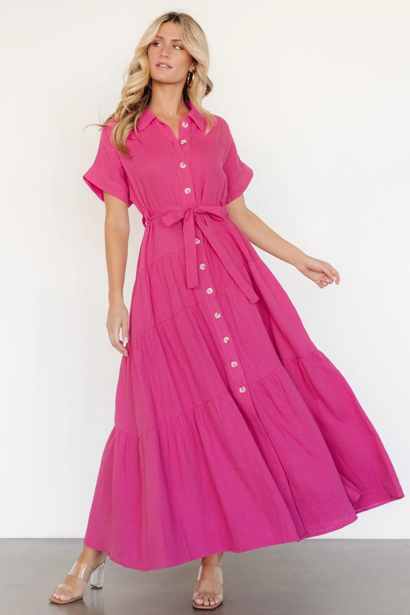 Aizey Button Up Maxi Dress | Pink
