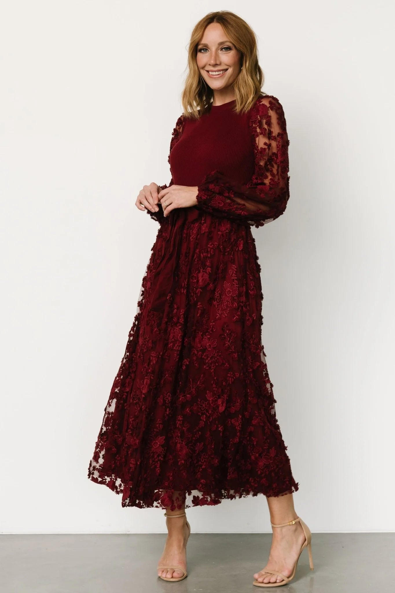 Roslyn Embroidered Dress | Wine
